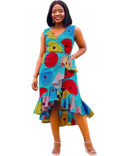 Image of SHENBOLEN Women African Ankara Batik Print Traditional Clothing Casual Party Dress