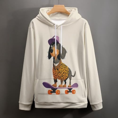 Sweat à capuche teckel imprimé léopard pull beige harajuku décontracté - 5