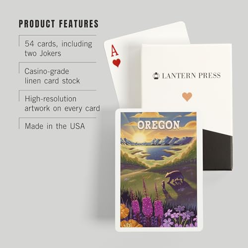 Lantern Press Oregon, Bear and Spring Flowers, Naipes Póker 52 miniatura 3