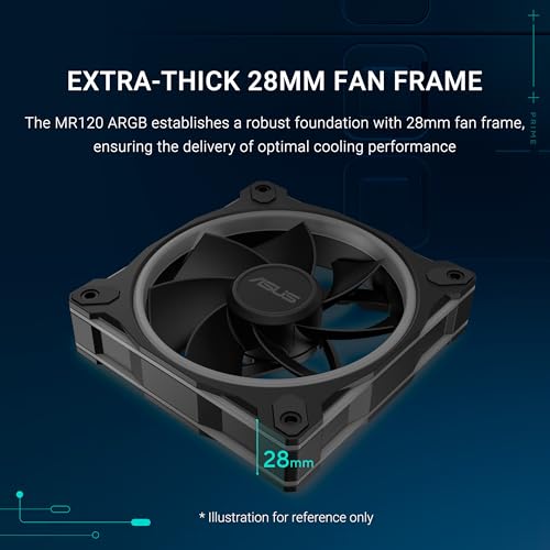 Image of ASUS Prime MR120 ARGB Fan Black Triple Pack, 28mm Extra-Thick Frame, Quiet, high-Performance Cooling with PWM Control, 20 ARGB LEDs with Dual-Sided Frame Lighting, Aura Sync Compatibility