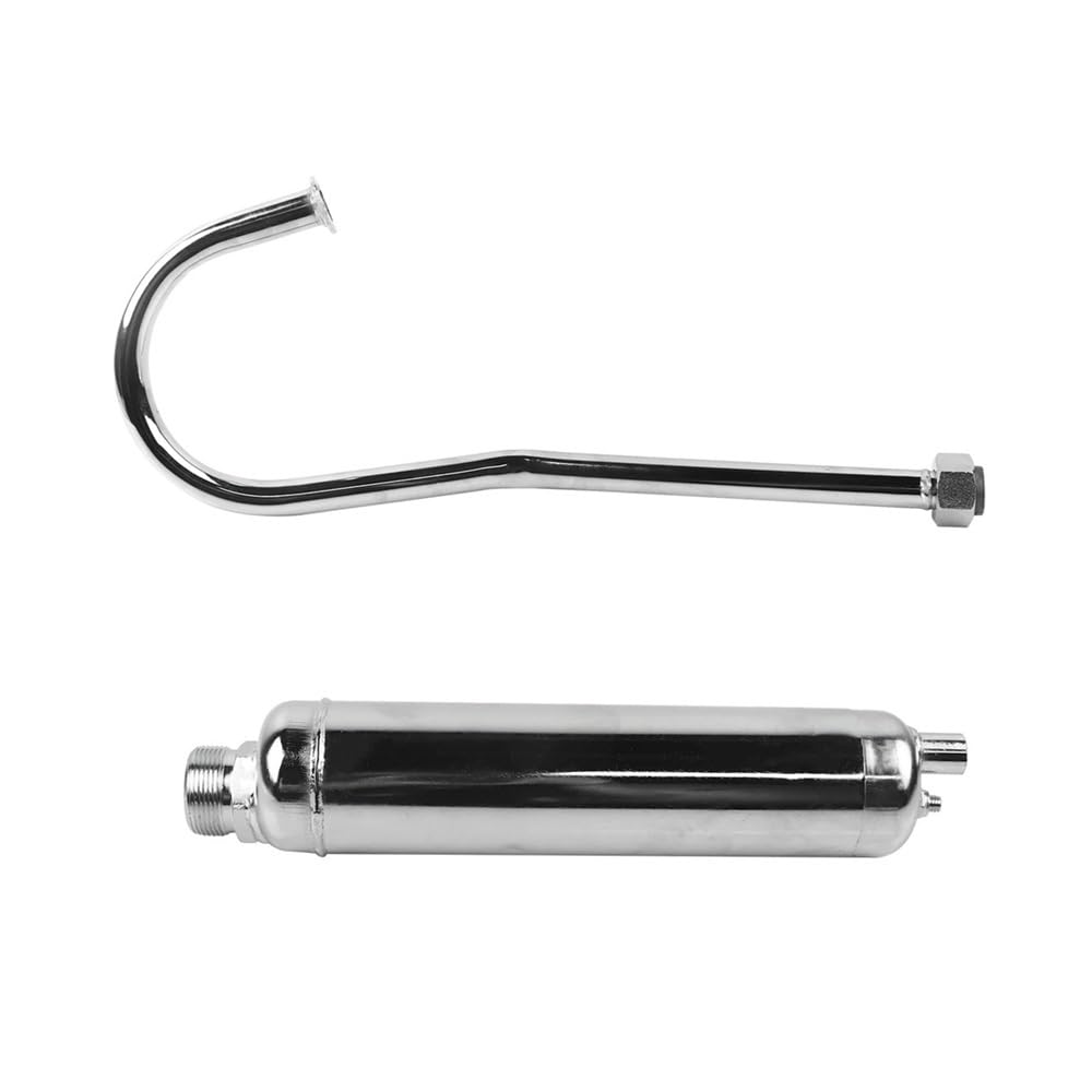 Motorrad Auspuffrohr Schalldämpfer Motorisierter Fahrrad-Auspuffschalldämpfer Für 49cc 50cc 60cc 66cc 80cc 2-Takt-Motor, Fahrrad, Motorrad, Schalldämpfer, Silber