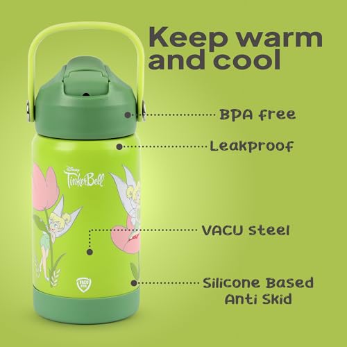 Image of CELLO Kidzbee Gen Alpha Stainless Steel Kids Flask Water Bottle 370ml | 3D Tinker Bell Touch & Feel Design, Leakproof Lightweight Easy to Carry Hot and Cold Kids Flask Water Bottle For School & Travel