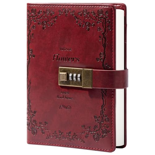 Image of TIEFOSSI B6 Diary With Lock, Travel Journal With Lock, Vintage Leather, Office Supplies, Notebook As Gift For Girl, Boy, Friend, 7.87 X 5.51 In (Wine), 240 Pages