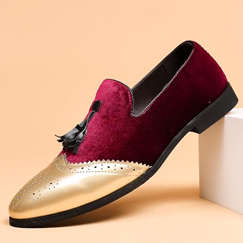 COSIDRAM Men's Casual Shoes Tassel Loafers Wingtip Brogues Comfort Slip on Walking Velvet Shoes3