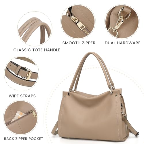 Image of KOGTLA Medium Genuine Leather Tote Handbags for Women, Ladies Soft Satchel Shoulder Purses, Two-Handle Hobo Bags