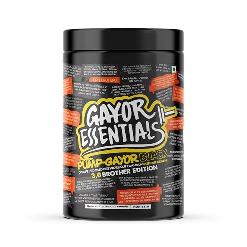 Image of Gayor Essentials Pump Gayor 3.0 Brother Edition Pre Workout Without Caffeine for Men & Women Focus Booster with Citrulline Glycerol and 5 Patented Ingredients Stimulant Free (Lemon Shikanji,665g)