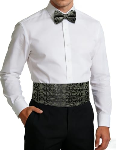Image of Paisley Floral Tuxedo Cummerbund Bow Tie Pocket Square Set for Men