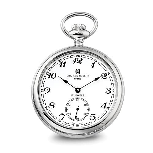 Charles Hubert Stainless Steel Men's Open Face Pocket Watch 14.5