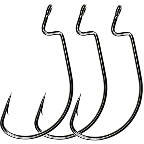 Cajoauis 100Pcs Offset Worm Fishing Hooks Black Jig Fish Hooks Size1# 2# 1/0 2/0 3/0 4/0 5/0 (1#-100pc)