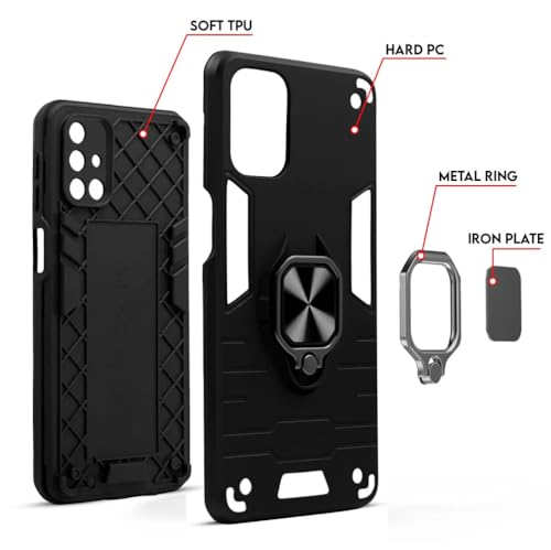 Image of JANAK RAJ Ringstand Armor Bumper Back Case Cover Compatible with Oppo F15 / A91 / Reno 3 | Tough Rugged Shockproof PC+TPU Kickstand 360 Protective Design - Black