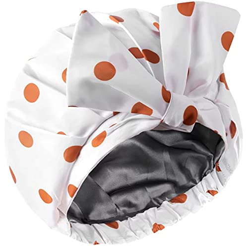 Shower Cap for Women, INNELO Waterproof Shower Cap Reusable Hair Cap for Shower, Extra Large Shower Cap, with Adjustable Shape Forehead Knot Strap, for All Women Hair Lengths((Golden Dot)), L