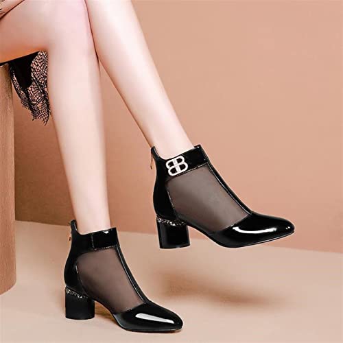 jianchi Women's Thick Heel Breathable Non-Slip Mesh Boots Soft Leather Mid-Heel Sexy Sandals Fashion Female Baotou Sandals (Color : Black, Shoe Size : 7)3