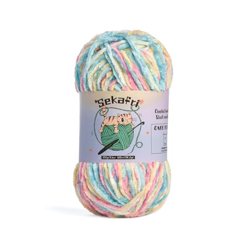 Image of Fuzzy Chenille Yarn for Crocheting, Fluffy Amigurumi Crochet Yarn for DIY Craft /Hat /Shoes, (100g /197yds) Soft Velvet Baby Blanket Yarn(Candy Color)