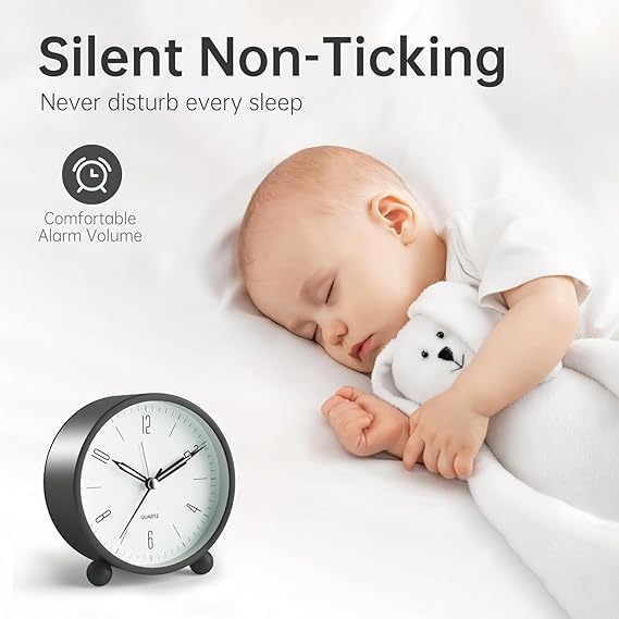 Anadi Retro Alarm Clock 4" Twin Bell with Night Backlight, Black Metal Silent Non-Ticking Quartz Battery Operated Extra Loud Analog Alarm Clock for Living Room, Bedroom, Office 3