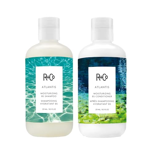 R+Co Atlantis Moisturizing B5 Shampoo and Conditioner Set – Deep Hydration & Repair for Dry, Damaged, Tired Hair – Restores Moisture, Softness & Shine – Vegan & Sulfate-Free – 8.5oz 2PK + Sample