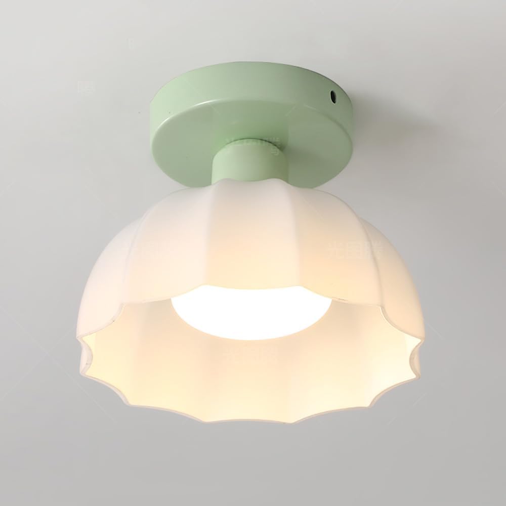 Green Milk Glass Ceiling Light Nordic Modern Hallway Semi Flush Mount Ceiling Light Mid Century Ceiling Light Entry Close to Ceiling Light Fixtures for Bathroom Kitchen Corridor Balcony