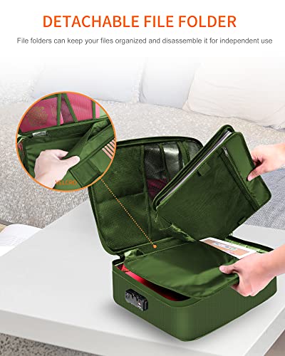 Image of Noiposi Fireproof Document Box with Lock 5200℉ Water Resistant | Portable ,Home ,Travel Strong Document Storage Organizer with 7 pockets for Important Documents and File ,Green