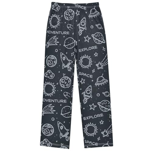 Boy's Pj Pants Hand Drawn Space Element Lounge Bottoms Elastic Kids Sweatpants Joggers with Pockets Size 6-14