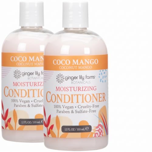 Ginger Lily Farms Botanicals Moisturizing Conditioner for Dry Hair, Coco Mango, 100% Vegan &amp; Cruelty-Free, Coconut Mango Scent, 12 Fl Oz (Pack of 2)