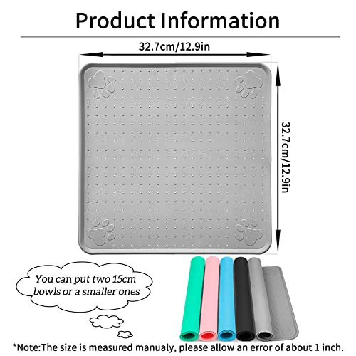 Ptlom Pet Placemat For Dog And Cat, Waterproof Non-Slip Bowl Mat Prevent Food And Water Overflow, Puppy Dish Feeding Mats Suitable For Medium And Small Pet, Silicone (13" *13", Grey) #TOP1