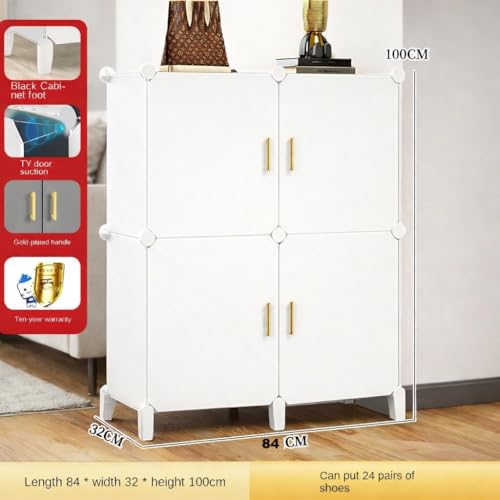 Image of Plastic Shoe Rack for Home with Door, 4-Door Shoe Storage Cabinet | 12-Shelfs for 24 Pairs | Waterproof & Portable DIY Shoe Slipper & Chappal Stand for Entryway /Bedroom (White-HH3)