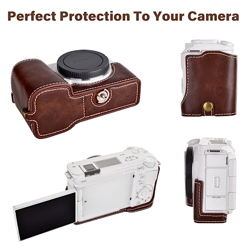 Rieibi ZV-E1 Camera Case, PU Leather Camera Half Case Compatible for Sony ZV-E1, ZVE1,Coffee - Image 2
