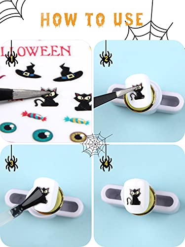 EBANKU Halloween Nagelsticker, 12 Stück Bat Ghost Spinnennetz Nail Art Sticker Nagel Abziehbilder für Kinder Mädchen… – Bild 7