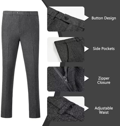 Retro Tweed Mens Suit Herringbone Slim Fit 2 Piece Men's Vest Sets Prom Wedding Waistcoat Vest Blazer Pants Groom3