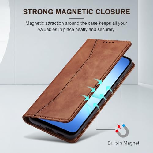 Image of Jasonyu Flip Wallet Case for Samsung Galaxy A17 5G,Leather Magnetic Folio Cover with Card Holder,Kickstand - TPU Shockproof Durable Protective Phone Case,Brown