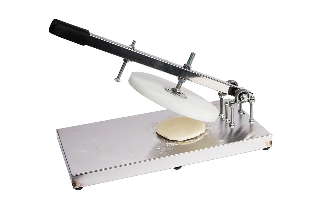 PreAsion 9.5Inch Pizza Dough Press Machine Stainless Steel Household Pizza Press with Plate Portable Commercial Dough Chapati Sheet Pizza Kitchen Dough Maker Tool