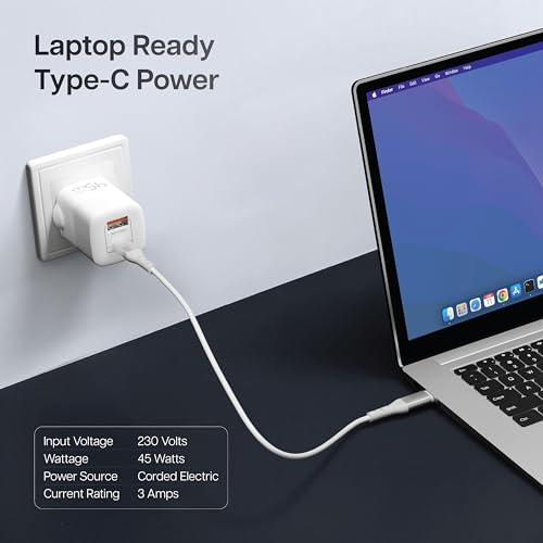 Image of Geonix Atomic G45, Gan Chrger, 45W GaN Charger | Dual Port USB & Type-C Fast Charging Adapter for iPhone 16-11 Series, iPad, Android Phones, Laptop, Tablet, Power Bank (White)