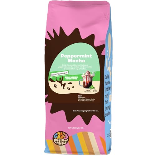 Crazy Cups Flavored Ground Decaf Peppermint Coffee, Decaffeinated Peppermint Mocha Coffee in 10 oz