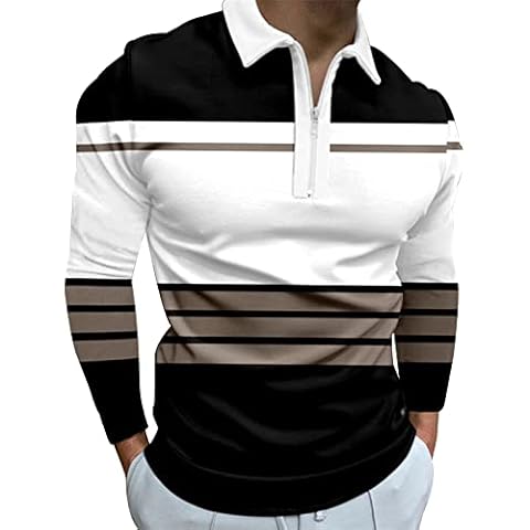 MorwenVeo Men's Fashion Polo Shirts Casual Long Sleeve Golf Shirts Color Block Cotton Tops Cover
