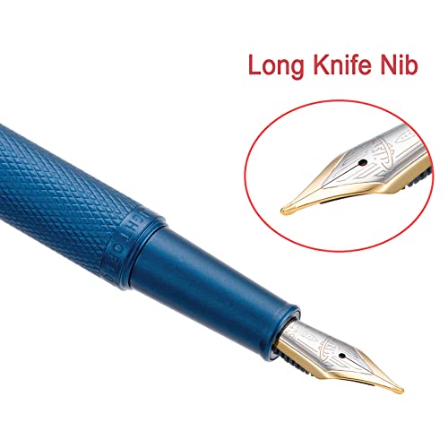 Image of Hongdian 1851 Dark Blue Forest Fountain Pen Blade Nib Classic Design Calligraphy Pen with Converter and Metal Pen Case Set