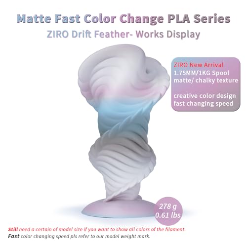 Image of ZIRO Fast Color Changing PLA, Matte Multi Colors Filament 1.75mm, No-Shine Rainbow 3D Printer Filament, Fit Most 3D Printers, 1KG / 2.2lbs Gradient Spool, Drift Feather