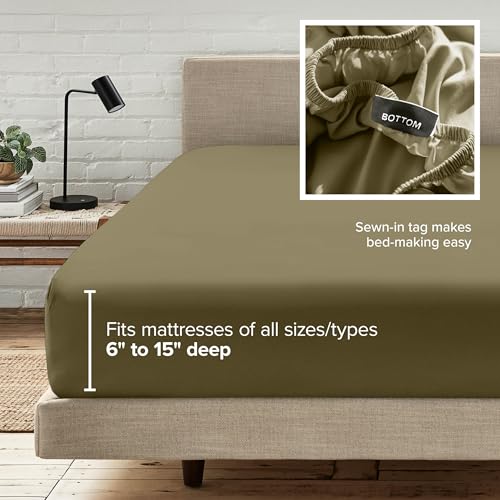 Bare Home Twin XL Fitted Sheet - 1800 Ultra-Soft (Twin XL, Olive) - image 6