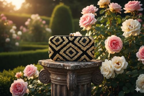 Image of DUCHESS Women Embroidered Black Gold Clutch for Wedding Party