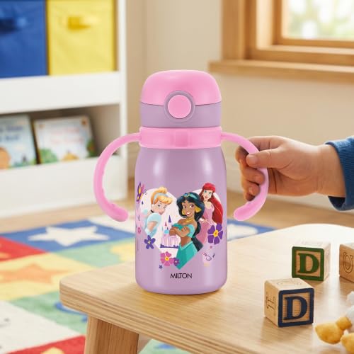 Image of MILTON Disney Fountain 450 ISI Certified Stainless Steel Water Bottle, Leak Proof, Rust Proof, Single walled,1 Yr Warranty, Ideal Sipper Water Bottle for School Kids Bottle, 455 ml, Purple