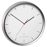 TFA Dostmann Analoge Funk-Wanduhr, 60.3521.02, Rahmen aus Edelstahl, leises Uhrwerk, höchste Genauigkeit, silber
