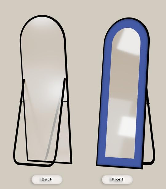 Specchio da pavimento a lunghezza intera, 50,8 x 168,2 cm, blu intenso - Specchio da pavimento colorato con cornice nera