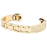 WUGHVS Pulsera de acero inoxidable para mujer con incrustaciones de diamantes de imitación, pulsera de acero inoxidable compatible con Fitbit, decoración de muñeca ajustable para uso diar (Oro)
