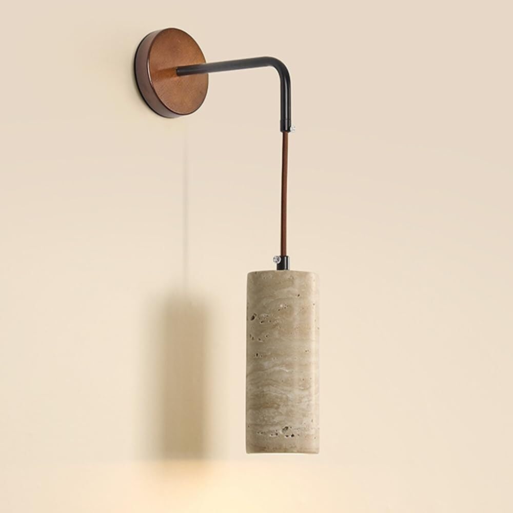 SXECAEPS Stone Bedside Wall Sconce Travertine Japanese Vintage Lamp Bedroom Living Room Hallway Corridor Stairs Lantern with Hanging Wire Night Light(6.5cm)