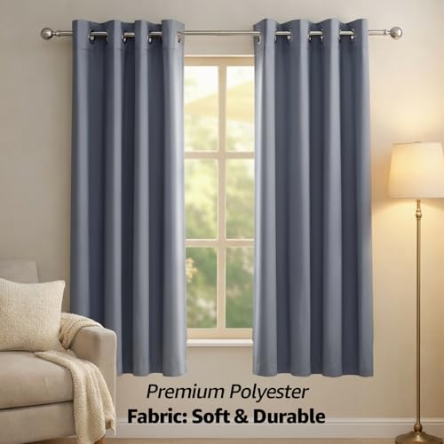 Image of amazon basics 100% Room Darkening Blackout Window Curtains - Set of 2, Plain Design for Bedroom and Living Room, 5 Feet, Grey