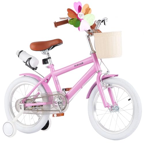 LNRLZYLS Kids Bike for Girls Ages 4–9, 16' & 20' Bicycle with Basket, Training Wheels & Water Bottle – Beginner Bike with Dual Brakes, Adjustable Seat & Handlebar, Gift for Children,Pink,20inch