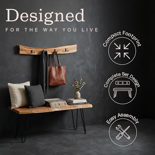Alaterre Furniture Hairpin Natural Live Edge 36" Bench with Coat Hook Set by Alaterre Furniture - Image 6