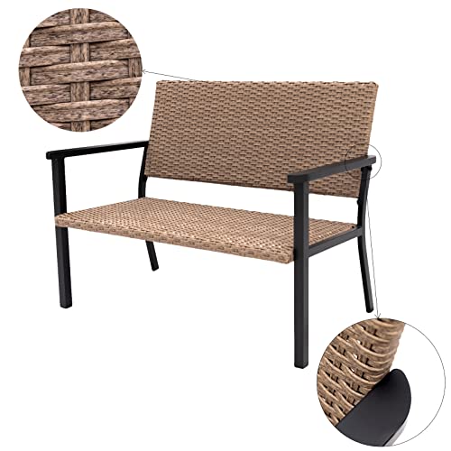C-Hopetree Outdoor Loveseat Bench Chair For Outside Patio Porch, Metal Frame, Natural All Weather Wicker #TOP1