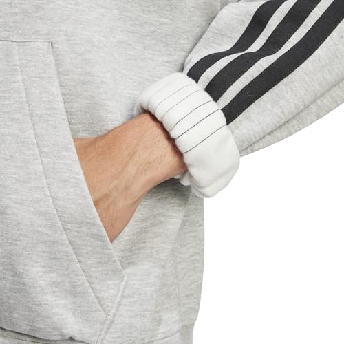 Image of adidas Men's Essentials 3-Stripes Fleece Hoodie, Medium Grey Heather /Black, Large