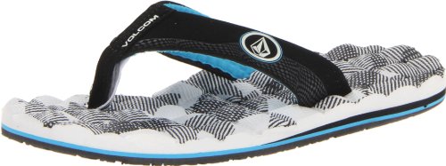 Image of Volcom Men's Recliner Sandals - Water-Friendly Flip Flops with Recliner Comfort Foam Footbed, Black Combo, 10