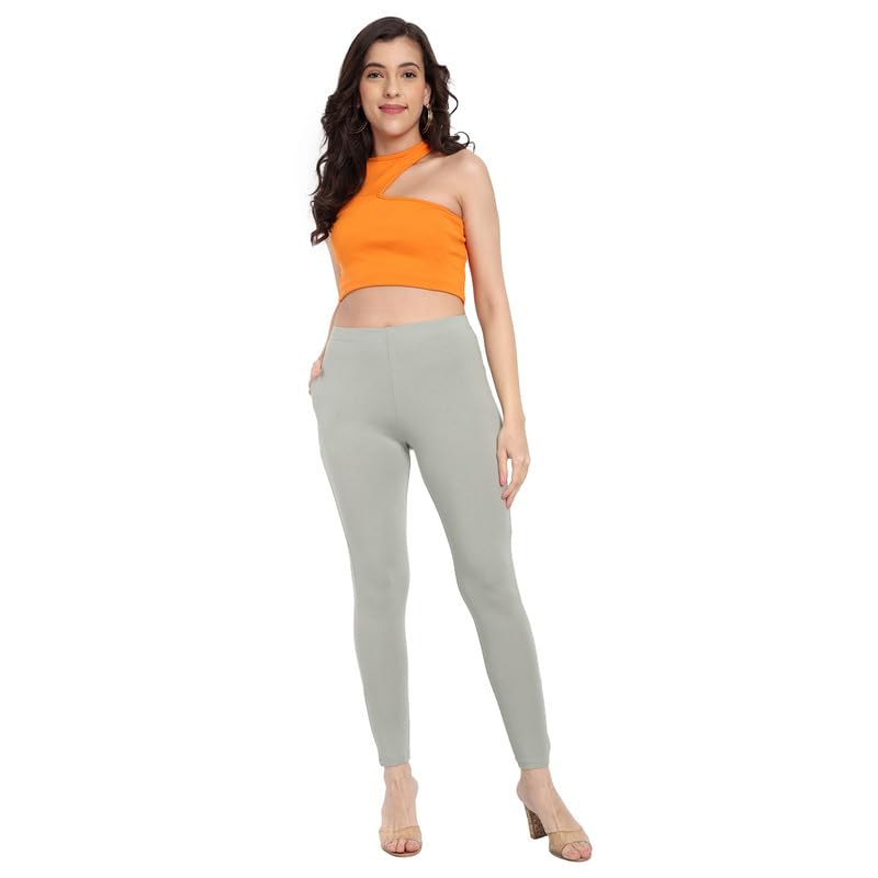 Image of ONE SKY Women Full Length Leggings | Cotton Modal Spandex Blend | High Waist Stretchable & Bio-Washed Fabric | Colour-Lock Technology | Comfortable Leggings for Women