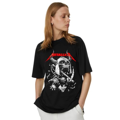 Image of Fly Mens & Womens Oversized T-Shirt - Casual, Stylish Drop Shoulder Half Sleeve Graphic Tee with Aesthetic Metallica Print| Black Oversized Round Neck Tshirt| t Shirt for Men